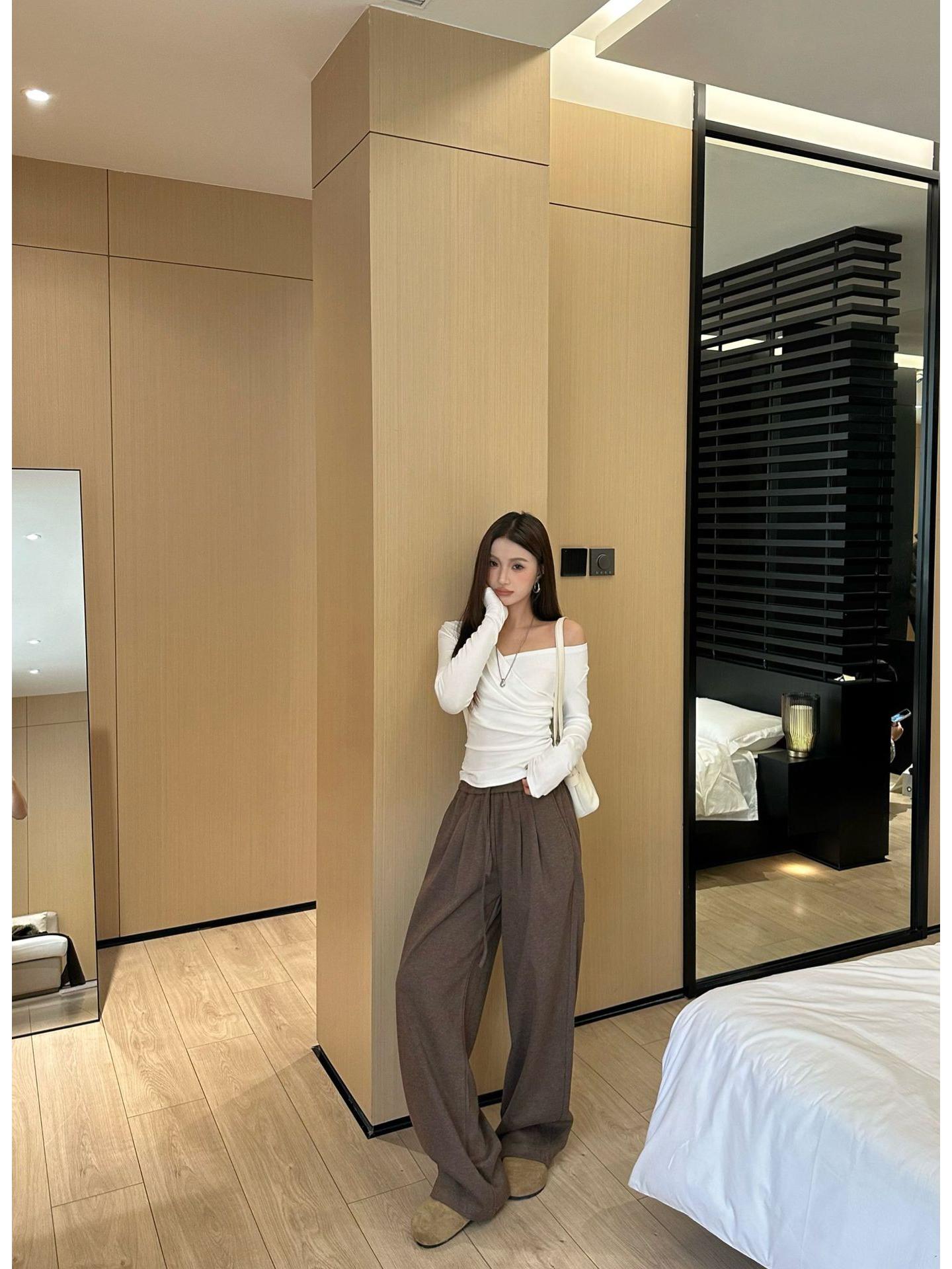 Lu Sheng Unisex Retro Wool Drawstring Casual Pants - Versatile, Loose-Fit with Acetic Acid Texture S