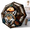 Wolf Yin Yang Automatischer Outdoor-Regenschirm Einziehbares Design mit 8 Speichen Langlebig Leicht Perfektes Geschenk für Freunde Familie