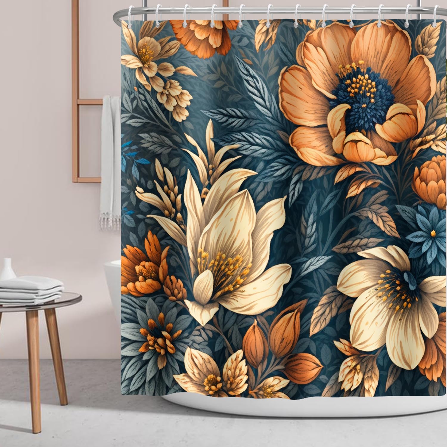 Exquisite Fashion Items Orange Boho Flower Shower Curtain Vintage Flower Leaf Fabric Shower Curtains Elegant Colorful Chic Shower Curtain Bathroom