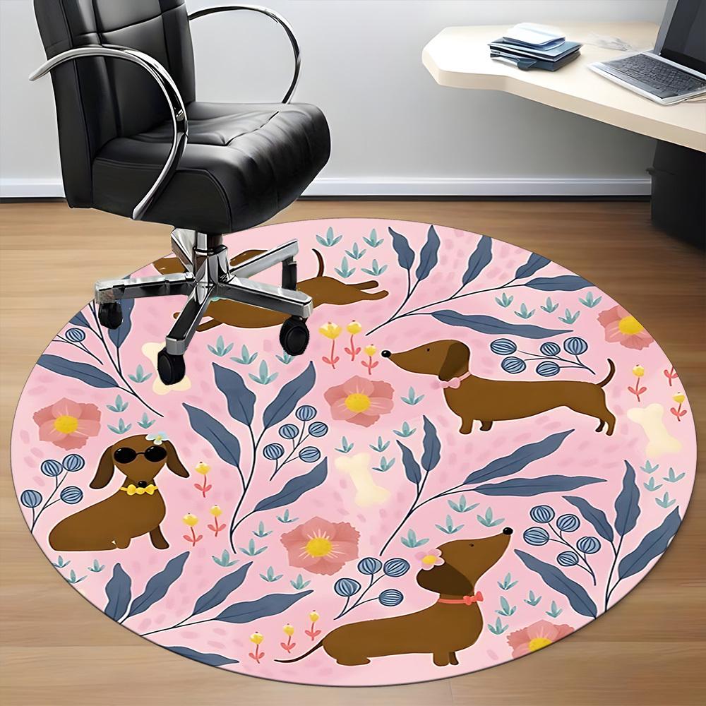 1PC Dachshund Floral Office Round Area Rug, Mat Suitable For Office, Under Office Chairs Bedroom Living Room Home Decor, Room Deco
