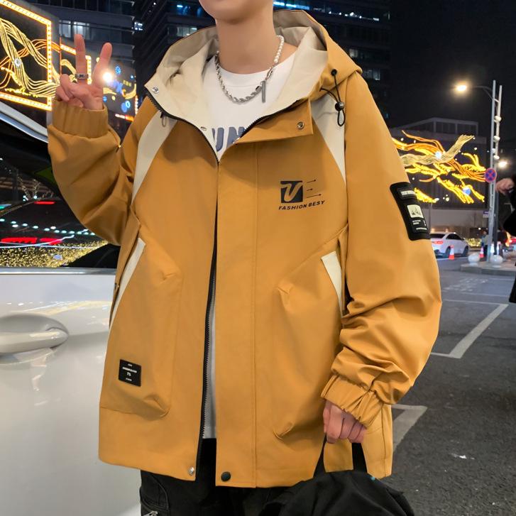 2025 Spring Men's Trendy Hong Kong Style Hooded Jacket - Fashionable, Versatile, Loose-Fit for Youth & Students