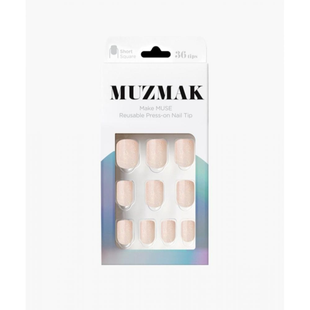 Muzmak Reusable Nail Tip Peach Glitter  Short Square 