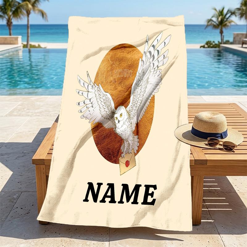 Custom Name Owl Letter Stylish Digital Printing Beach Towel Quick‑Drying Absorbent Blanket for Beach Pool Gym Travel