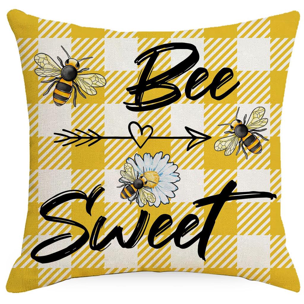 Spring Bee Flower Pillowcase Nordic Linen Printed Sunflower Flower Home Pillowcase