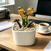 Mini Potted Glass Flower Decoration Miniature Tulip Flower Planter Pot Figurine Statue Home Office Bookshelf Desktop Ornament