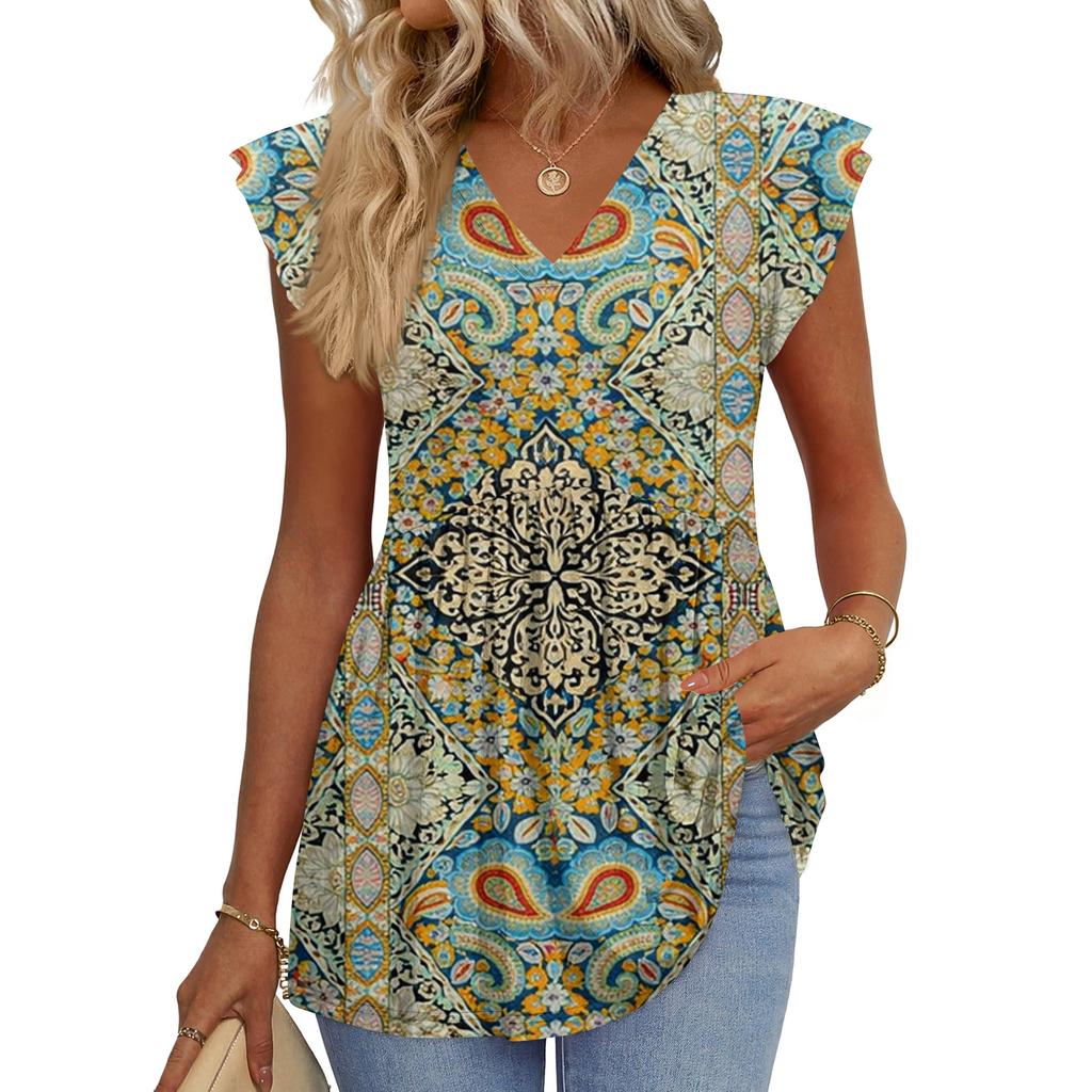 Womens Tops Fashionable V-neck Ruffled Sleeve Short-sleeved T-shirt Business Blouses