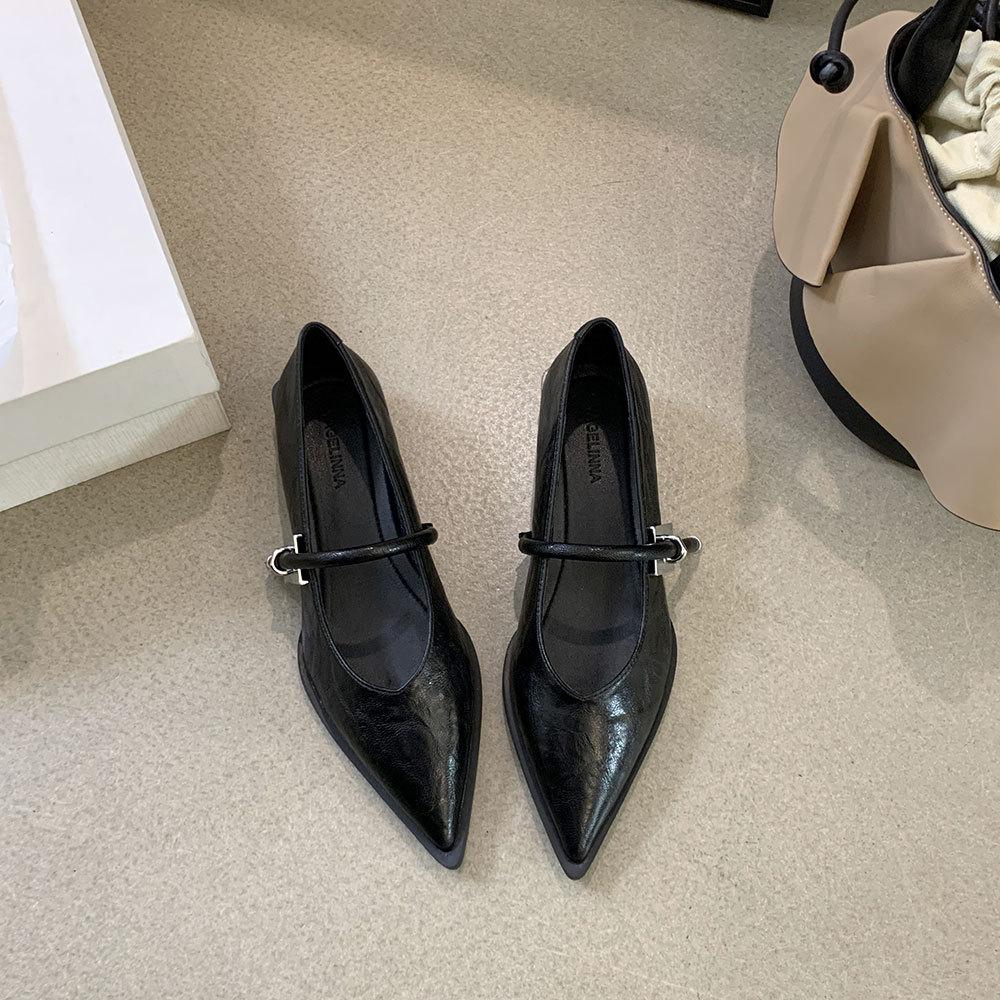 French low-heeled shoes, small fragrant wind pointed single shoes women's 2025 spring and autumn new Mary Jane women's shoes, thick-heeled work shoes