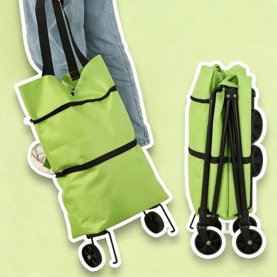 Foldable Shopping Trolley on Wheels Heavy-Duty Waterproof Oxford Fabric Collapsible Grocery Bag with Silent Wheels Rolling Shopping Cart