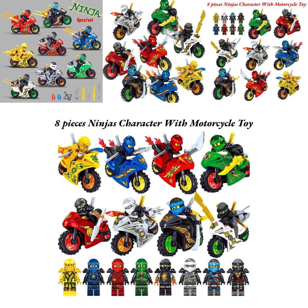 Ninjas Character Motorcycle Toy Set 8 Pieces Creative Brain Building Blocks