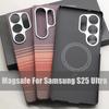 Magnetic Carbon Fiber Phone Case for Samsung Galaxy S25 Ultra 600D Aramid Fiber Magnetic Shockproof Protect Cover S25 Ultra Magsafe Case