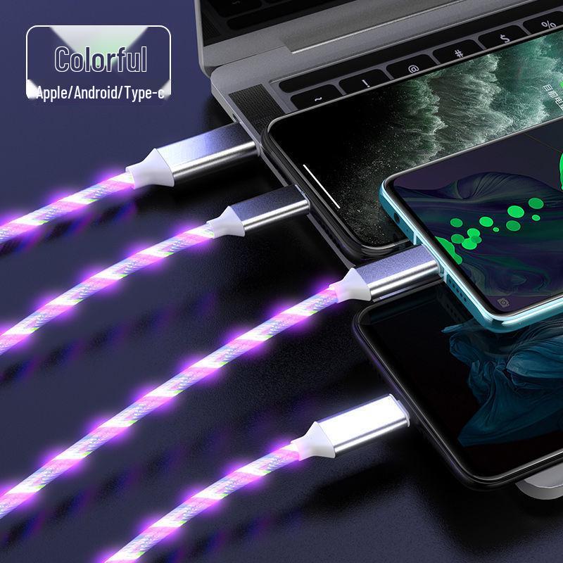 Three-in-One Luminous Fast Charging Cable: Colorful, Glowing, Car-Compatible