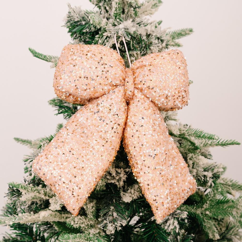 Christmas Sequin Bow Ornament Festive Shiny Decor Accessory for Indoor Christmas Tree Holiday Party Home Decoration Favor