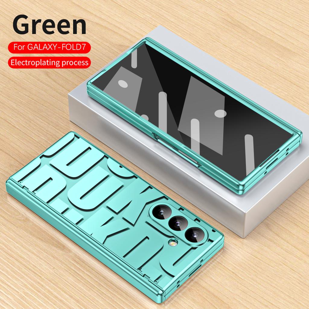 Modische Buchstaben Galvanisierte Hart-PC-Rückschale für Samsung Galaxy Z Fold 7 6 5 4 3 2 mit Glas-Displayschutzfolie