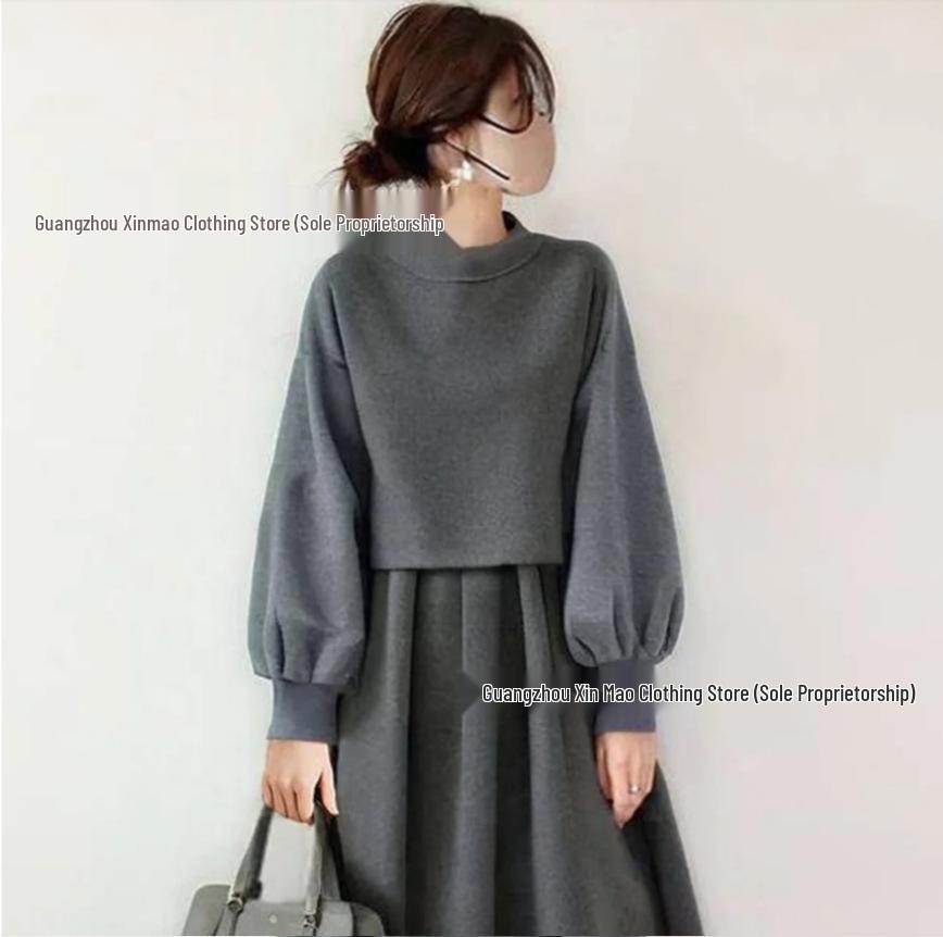 2025 Korean Style Women's Color Block Long Sleeve Dress for Autumn/Winter