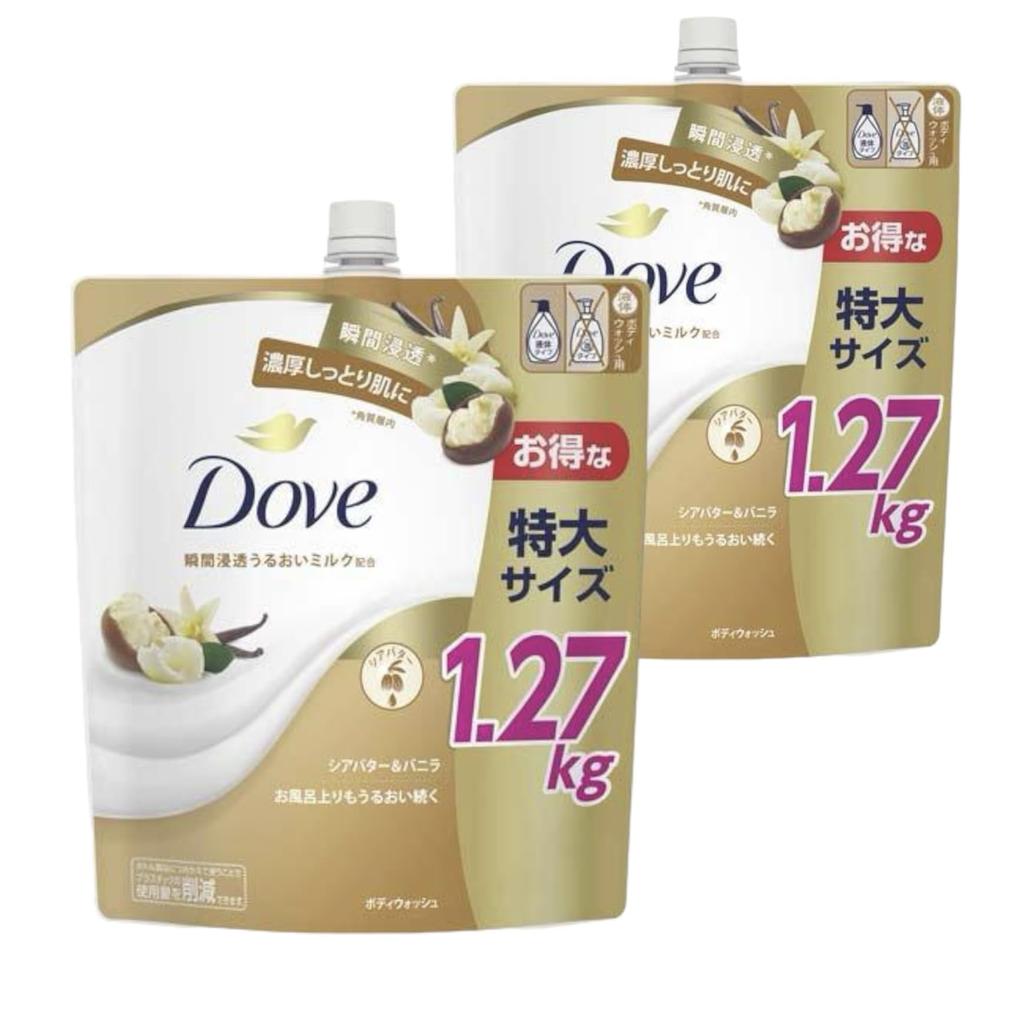 Dove Body Soap Shea Butter & Vanilla (Body Wash) Refill, Large Capacity, 1270g X 2