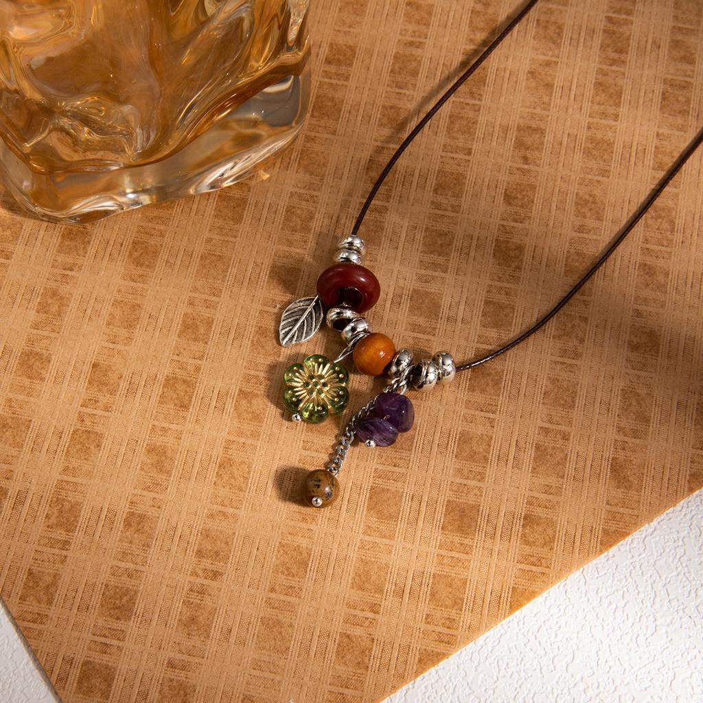 Flower Jelly Bean Beaded Pendant Sweater Chain, Retro Ethnic Style Niche Design Sense Collarbone Chain