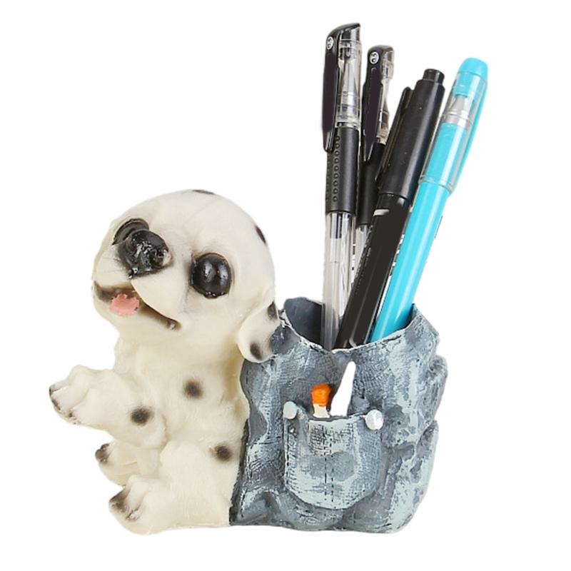 Dog Shape Pen Cup Resin Pencil Cup Desktop Pen Stand Makeup Brush Organizers Storage Box Table Ornament for Office Desk