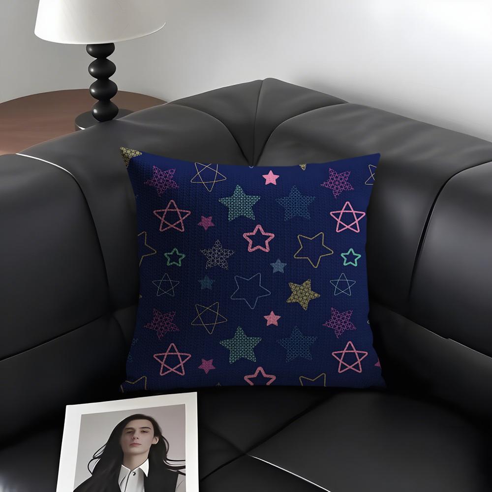 Stars Fashion Cushion Cover Natural Linen Organic Fabric Double-Sided Printing Sofa Home Decor Gift Pillow Case