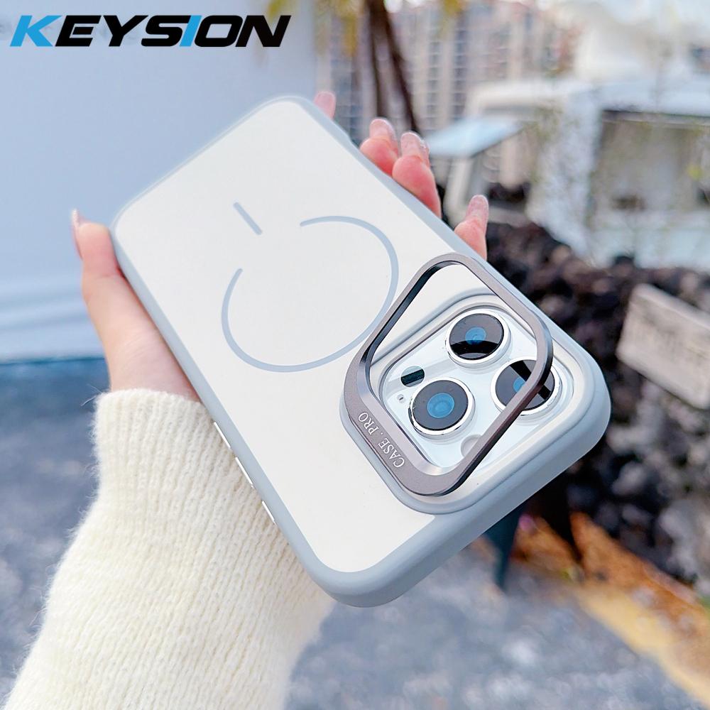 KEYSION Matte Skin Feel Lens Stand Phone Case for Magsafe for iPhone 16 Pro Max 16 Plus Magnetic Wireless Charging Shockproof Cover