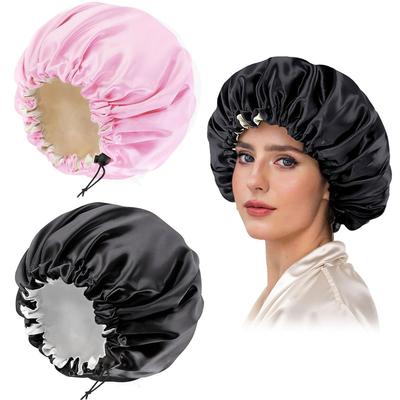 Große, doppellagige, verstellbare Satin-Schlafkappe mit Gummiband - Haarschutz & Chemotherapie-Kappe