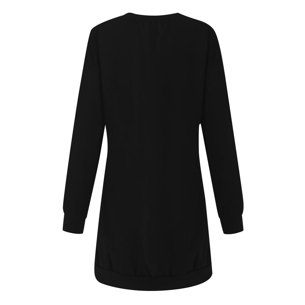 Damen Lässiges Farbe Langarm Rundhals Tasche Kleid