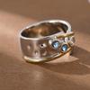 Luxurious hammered pattern inlaid with artificial gemstones ring, made of copper, for women's jewelry, suitable for party wear.