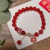 Glass Burst Bead Bracelet Lucky Cat New Snake Year Bracelet Lustrous Red Agate Bracelet  Gift