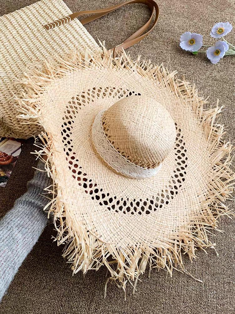 Lafite French big-brimmed beach hat seaside vacation sunscreen hat new hollow design sunshade straw hat women