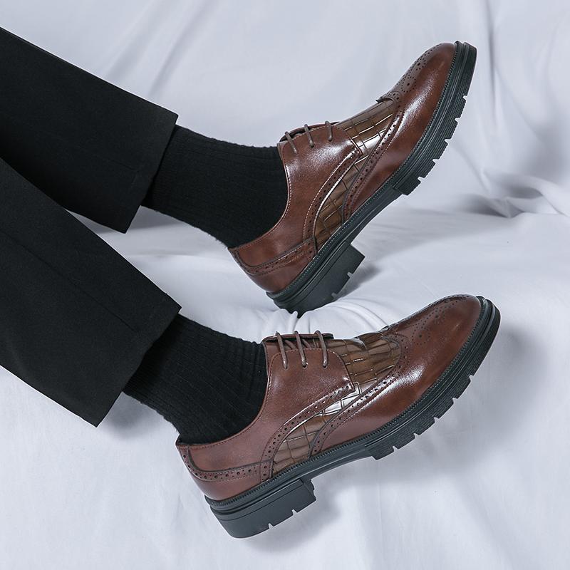 Men's Walking Shoe Men Leather Platform Oxfords Slip on Thick Tottom Male Derby Shoes Casual Loafers Men Comfortable Dress Shoes