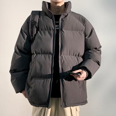 Men's Winter Parkas Solid Color Harajuku Windproof Zipper Outwer Stand Collar Padded Thickened Warm Jacket Coat Streetwear