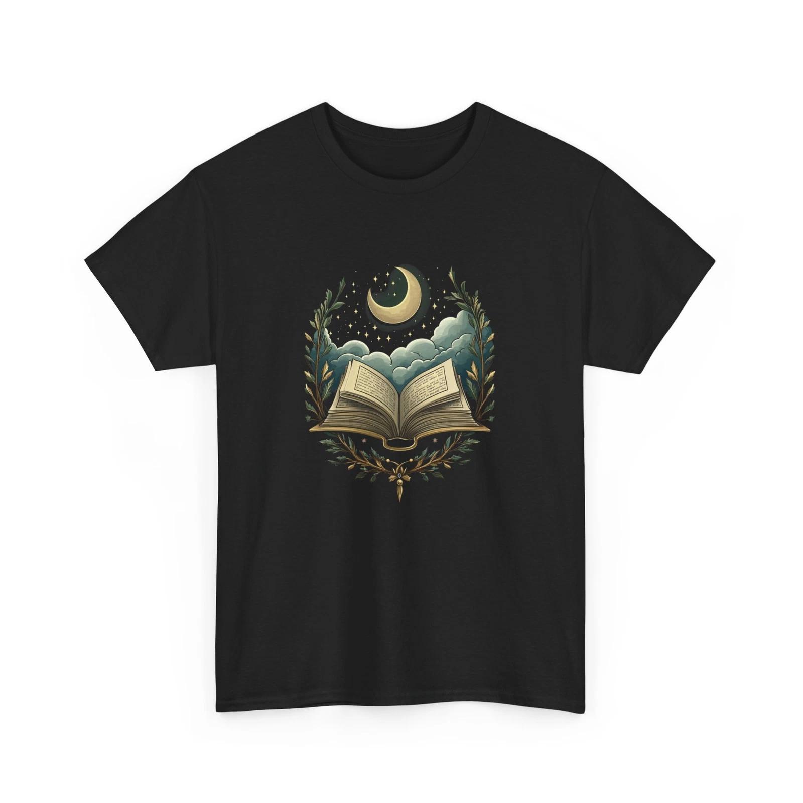 Book T-Shirt | Funny Reading Shirt | Mystical Book Boho Moon Leaf Shirt M
