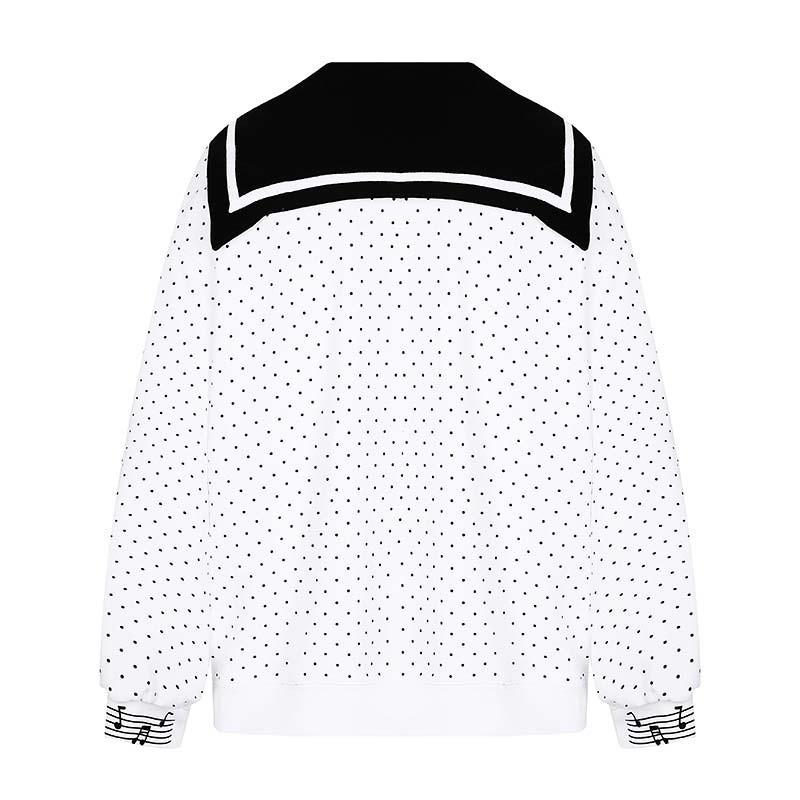 2026 Unisex Oversized Crewneck Sweatshirt With Cat Embroidery Polka Dot Print College Style