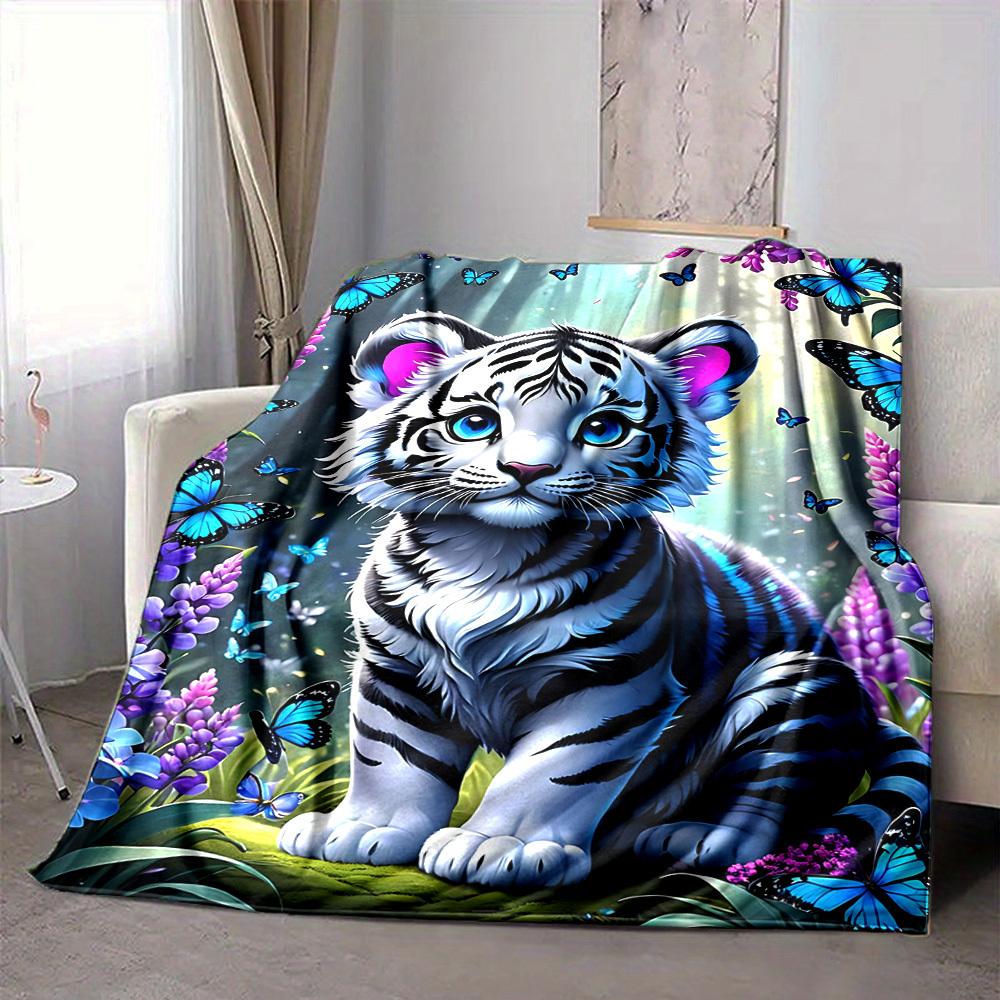 1pc Tiger Cub Blanket Lightweight Flannel Blanket Throw Blanket For Sofa, Bed, Travel, Camping, Livingroom, Office yy251015188