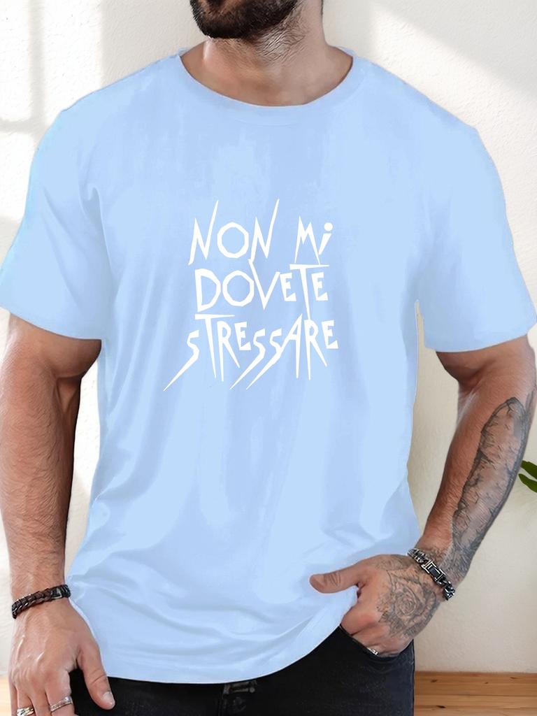 Unisex Light Blue Crew Neck Short Sleeve Tee Non Mi Dovete Stressare Italian Grunge Text Soft Cotton Male Daily Casual Summer Tops