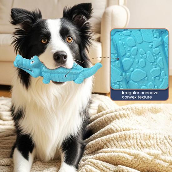Dog Chew Toy for Aggressive Chewers Indestructible Rubber Squeaky Crocodile Puppy Teething Toy for Large Medium Small Breed To Keep Them Busy