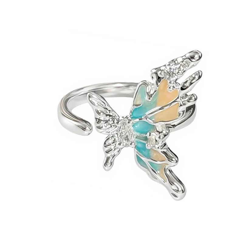 Candy Dice Gradual Change Color Enamel Butterfly Open Ring Simple Niche Design Unique Advanced Sense Stacked Ring