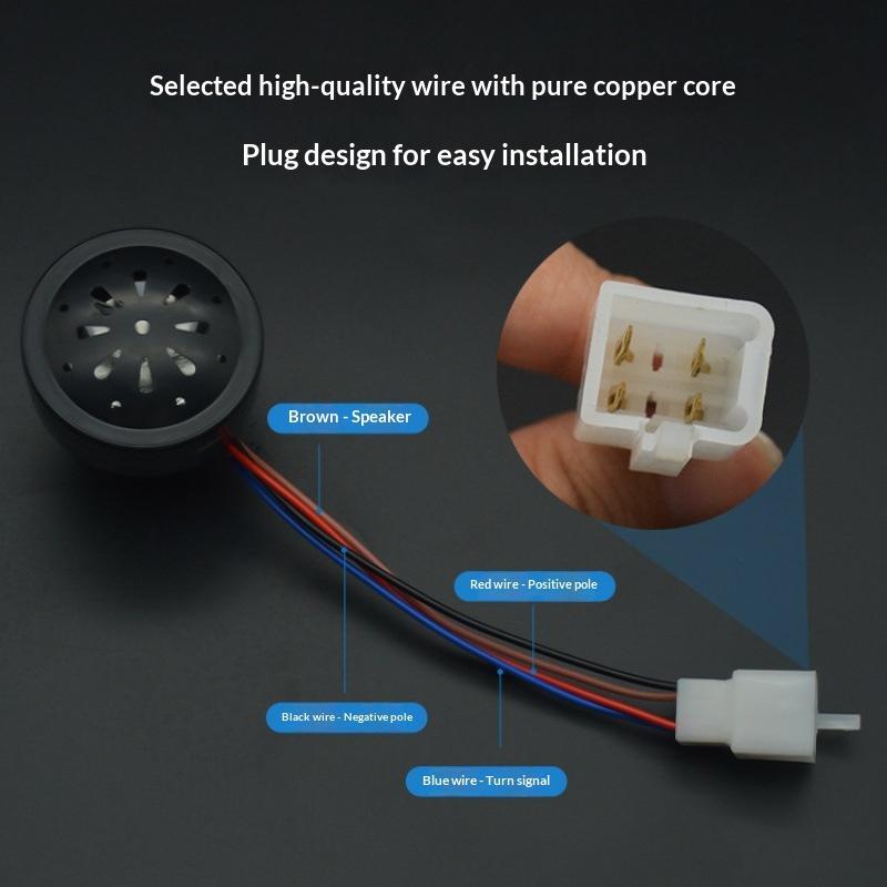 4 Wires 2 In 1 Electric Car Horn 1/3Pcs 48V 60V with LED Black Steering Buzzer for E-bike Daily Use