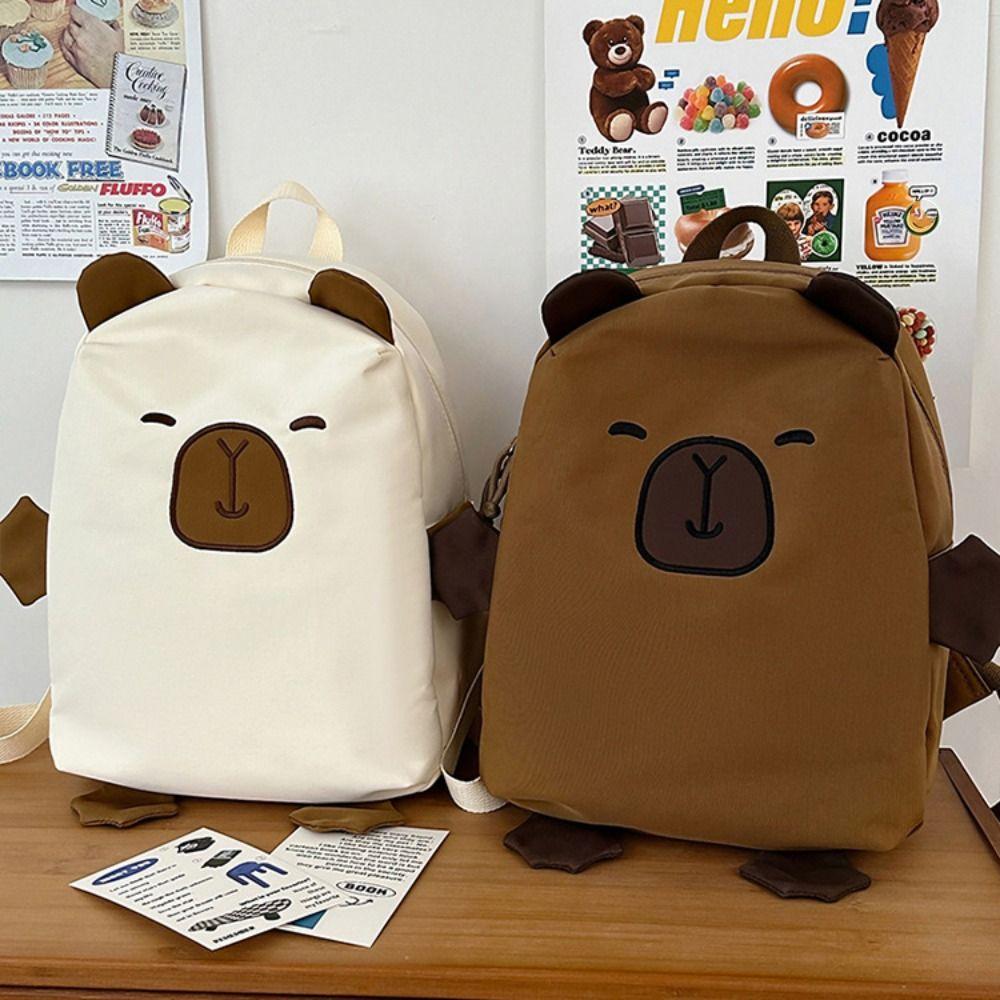 Kawaii Capybara Nylon Backpack Korean Style Cartoon Students Book Bag Capybara School Bag  Outdoor