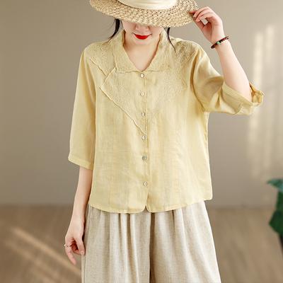 DIMANAF 2026 Plus Size Summer Women Blouse Shirts Tunic Oversize Loose Casual Cotton Lady Tops Tees Embroidery Floral Solid