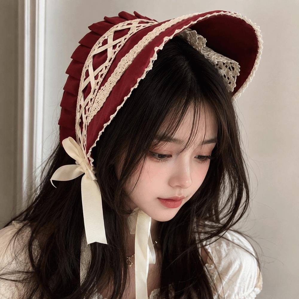 Ruffle Lolita Bonnet Cap Pastorale Style Lace Hat Victorian Headpiece Halloween Costume