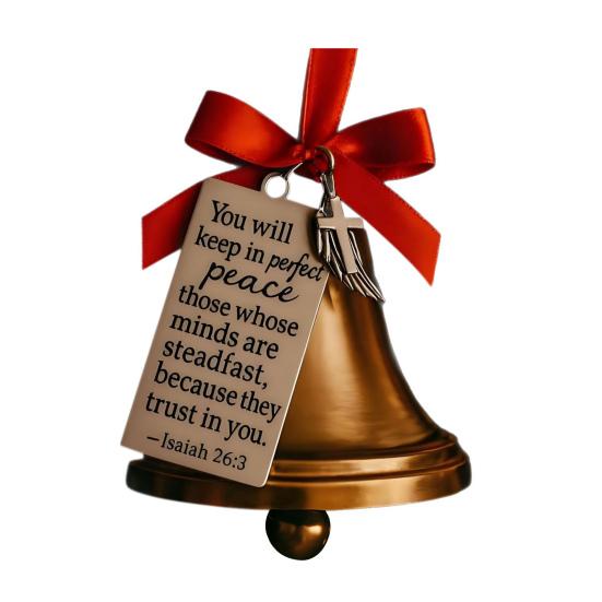Bible Verses Christmas Bell Ornament Gold Metal Bell Christmas Tree Hanging Decoration for Christian Holiday Home Decor