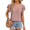 Summer Women's Solid Color V-neck Loose Short Sleeve T-shirt Double Layer Sleeve Casual Top for Europe USA Cross-border
