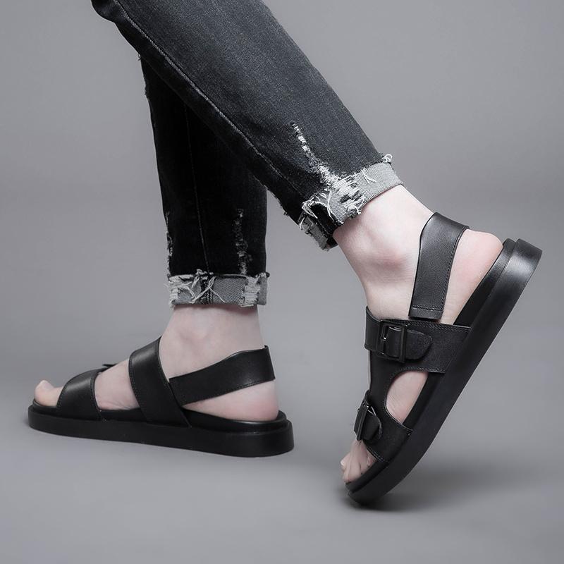 Fashion Summer Men Comfort Hollow Sandals Non-slip Walking Shoes All-match Classic Men's Flats Fashion Casual Genuine Leather Sandals