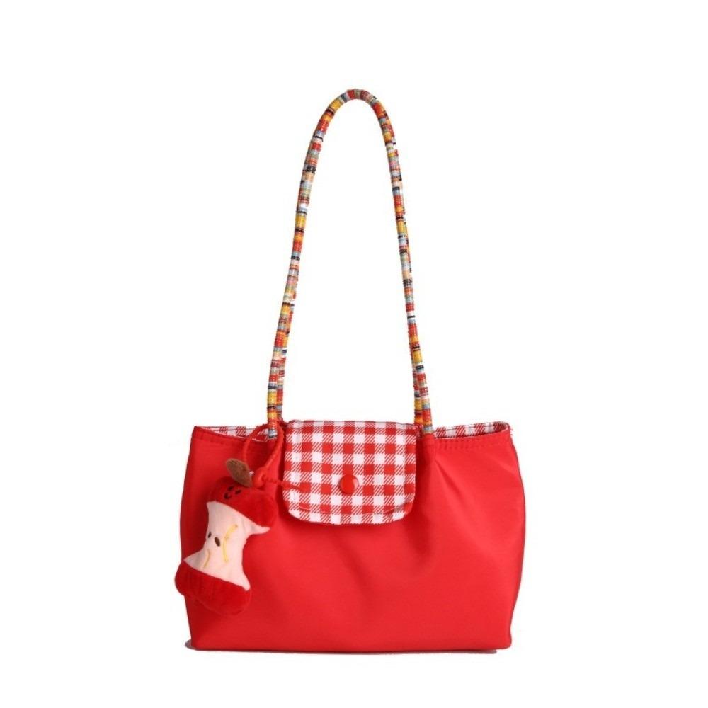 

Сумка-тоут из парусины с застежкой-защелкой, квадратная, универсальная, клетчатая, на плечо, для девочки красный