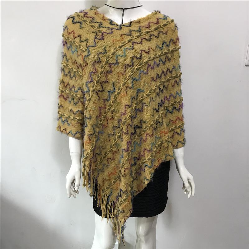 2022 Autumn/Winter Women's V-Neck Rainbow Tassel Cape Sweater