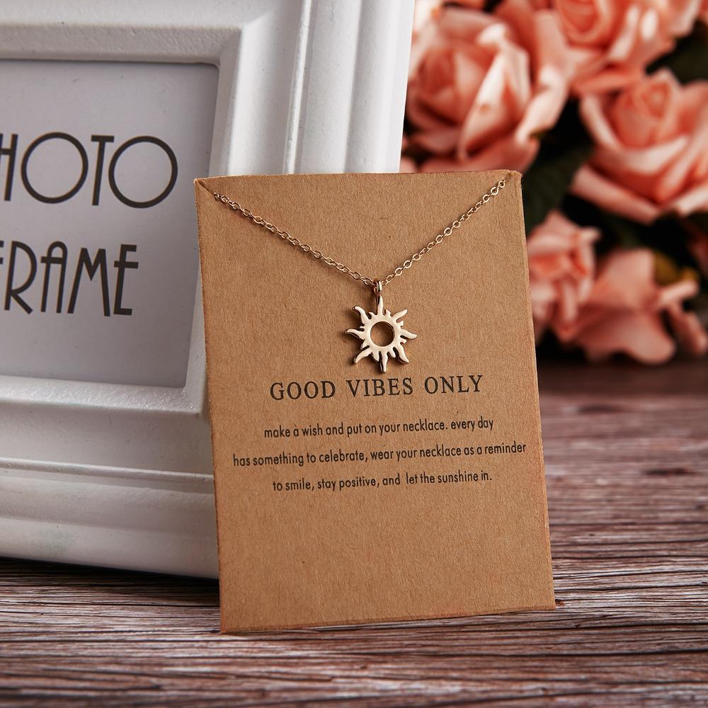 Rinhoo Fashion Sun Necklaces & Pendants Gold Color Alloy Pendant Necklace Wish Card Jewelry For Women Jewelry Birthday Gift
