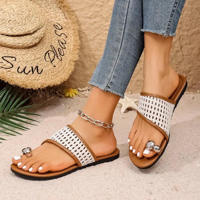 Women's Shoes Set of Toes Women's Slippers Fashion Metal Decoration Casual Slippers Women New Plus Size Flat Slippers