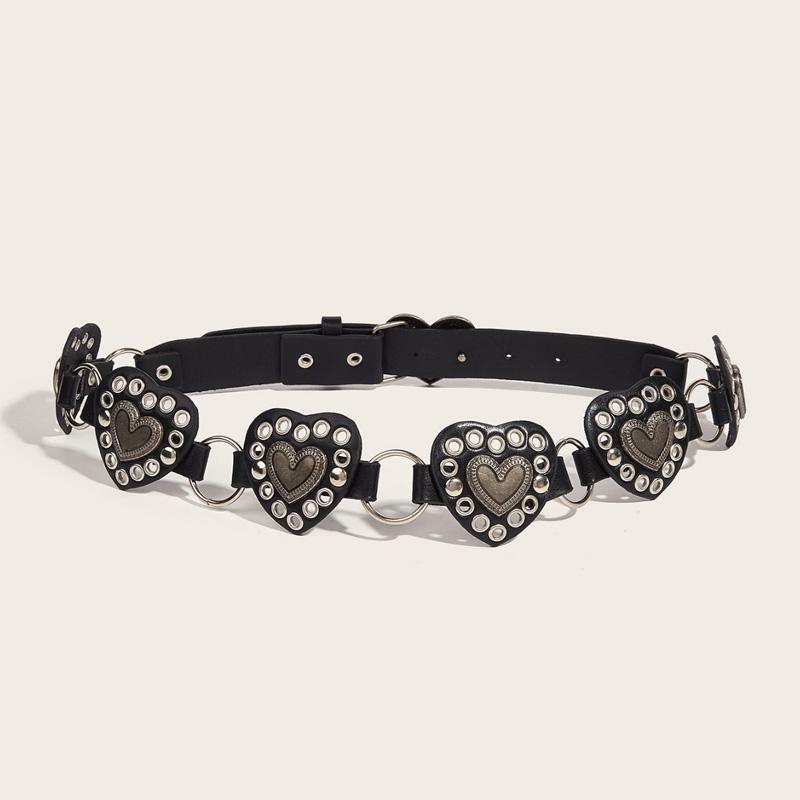 Fashionable Creative Women's Harajuku Heart-Shaped Heart Buckle Y2K Belt Female Black Pu Strap Designer Luxury Jeans Waistband