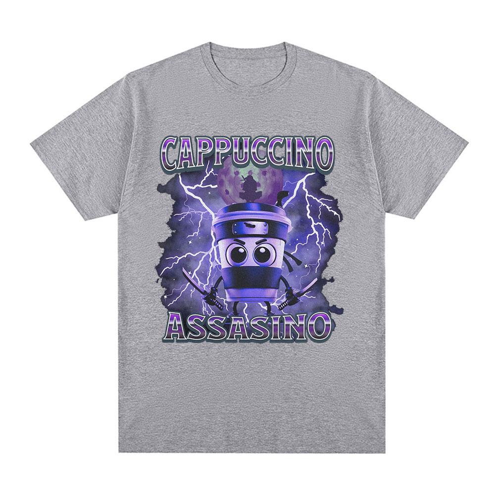 Cappuccino Assasino Italienischer Hirnzerfall Lustiges Meme T-Shirt Herren Damen Mode Vintage T-Shirts Männlich Lässig Humor Übergroßes T-Shirt