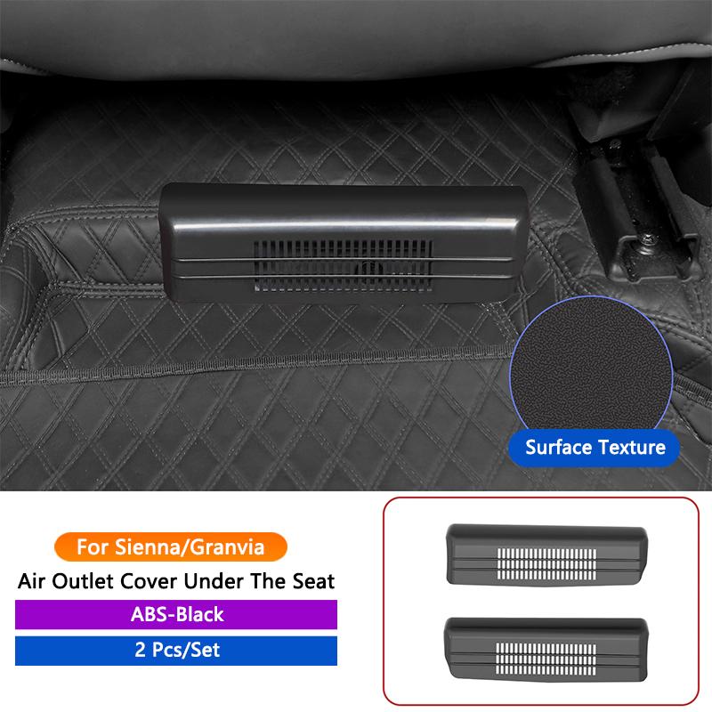 QHCP Car Under Seat Air Outlet Cover Seat Air Conditioning Vent Outlet Cover Frame Dustproof AC Vent Trim Fit For Sienna Granvia ABS Black